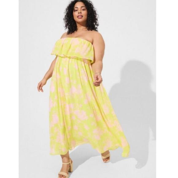 Torrid Silhouette Shadow Floral Maxi Chiffon Strapless Ruffle Dress - Picture 2 of 10